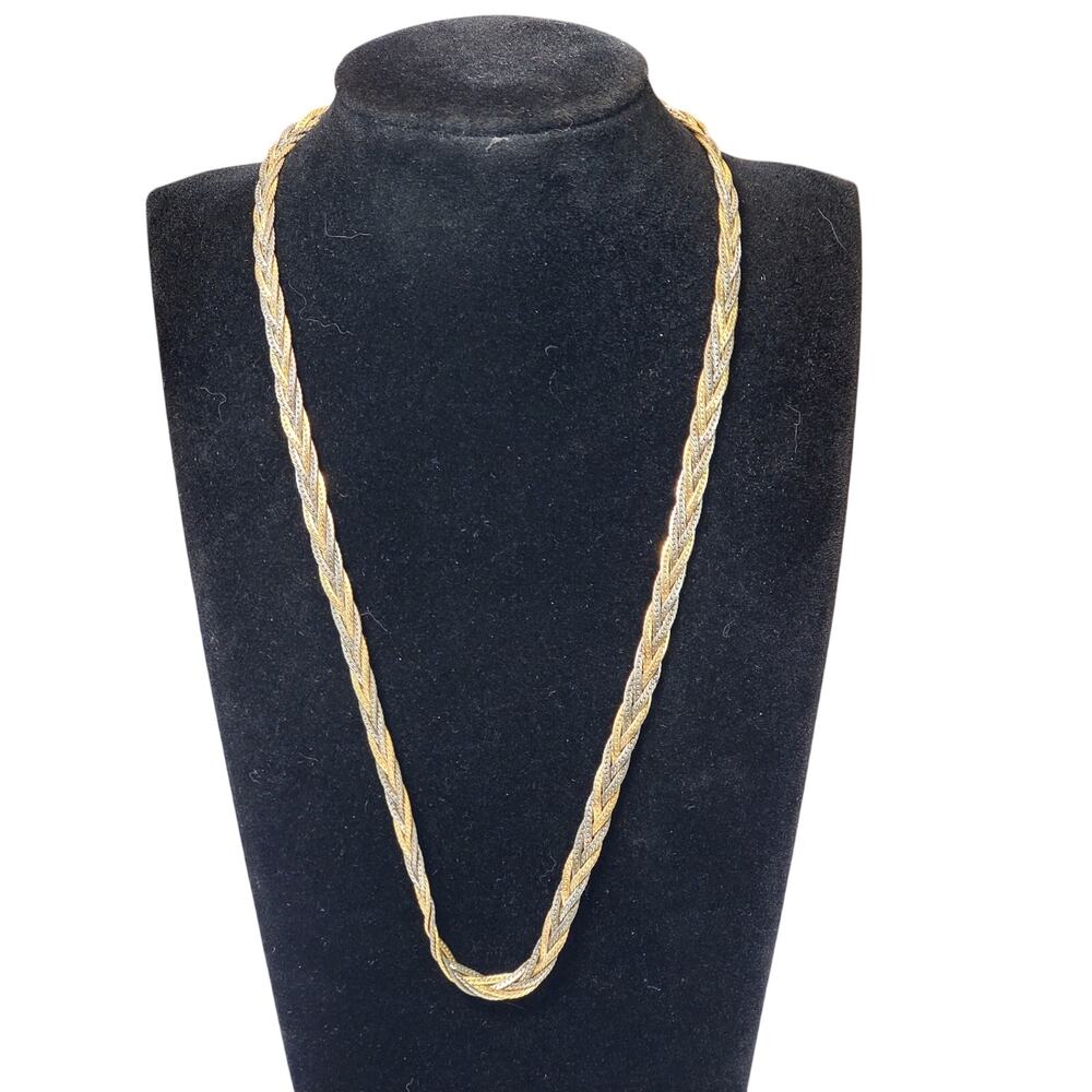 Two Tone Braided Necklace Spring Ring Closure 16" Vtg